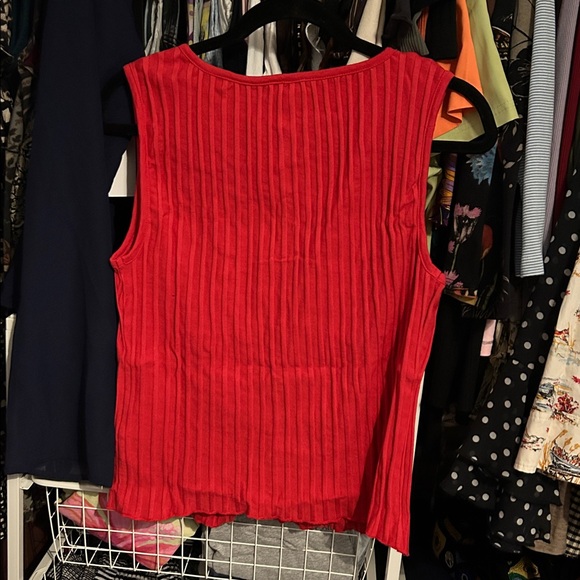 Free People Red Ribbed Button-Front Tank Top - Picture 2 of 4